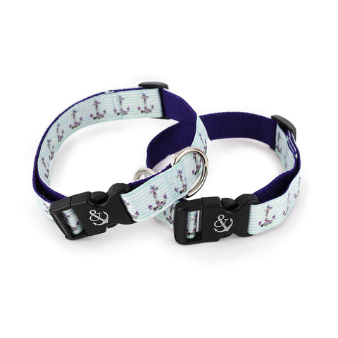 Purple Flower Anchors on Celeste Collar - Beach & Dog Co.