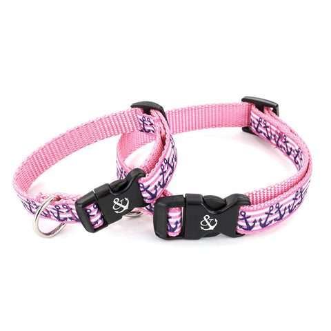 Blue Anchors on Pink Stripes Collar - Beach & Dog Co.