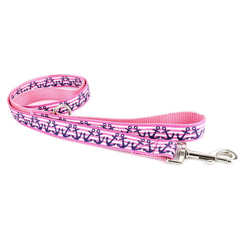 Blue Anchors on Pink Stripes Leash - Beach & Dog Co.