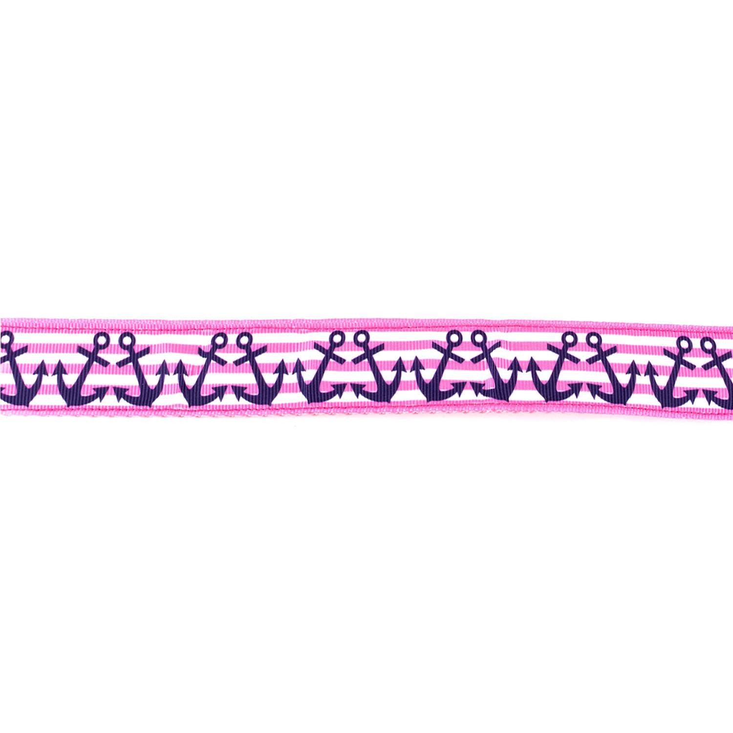 Blue Anchors on Pink Stripes Leash - Beach & Dog Co.