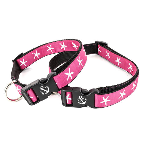 Pink and Black with White Starfish Collar - Beach & Dog Co.