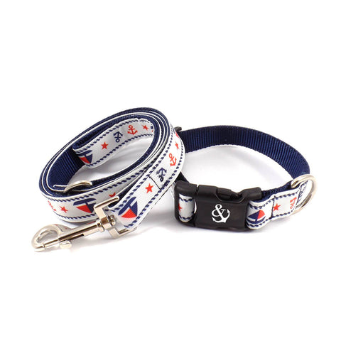 White with Boats and Anchors Collar - Beach & Dog Co.