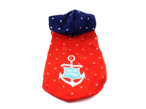Dog Hoodie Red and Blue with Anchor - Beach & Dog Co.