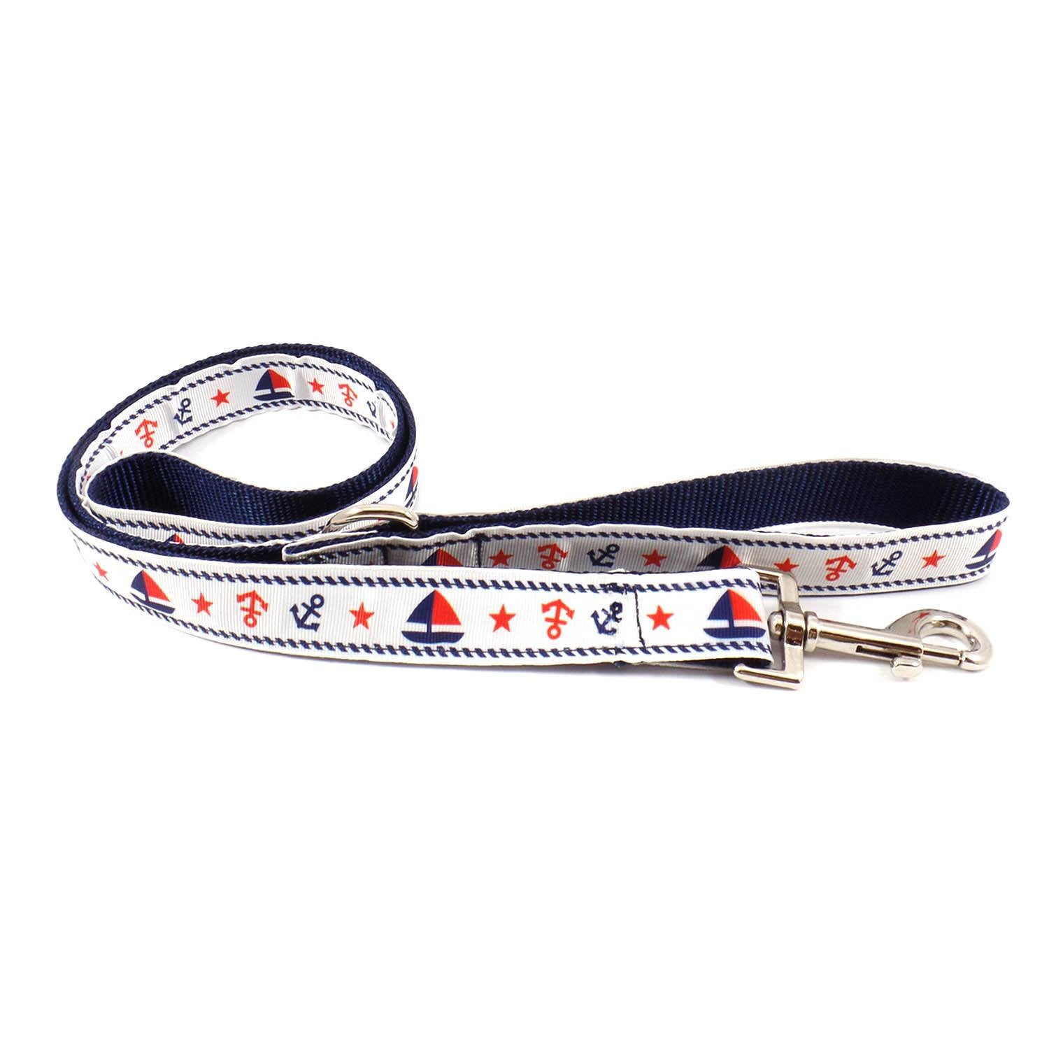 White with Boats and Anchors Leash - Beach & Dog Co.